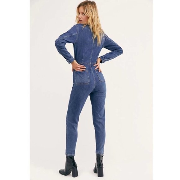 Free People Lennox Jumpsuit Coveralls Denim Large NEW - Picture 2 of 7